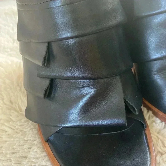 Tibi Black Peep Toe Leather Mule High Heel Sandals - Women’s size 38 us size 8 - Picture 2 of 7
